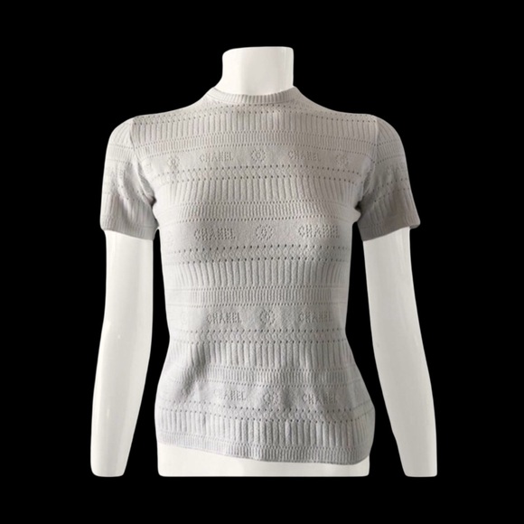 Chanel Vintage CC Monogram Logo Y2K Short Sleeve Stretchy Knit Top - Picture 7 of 11